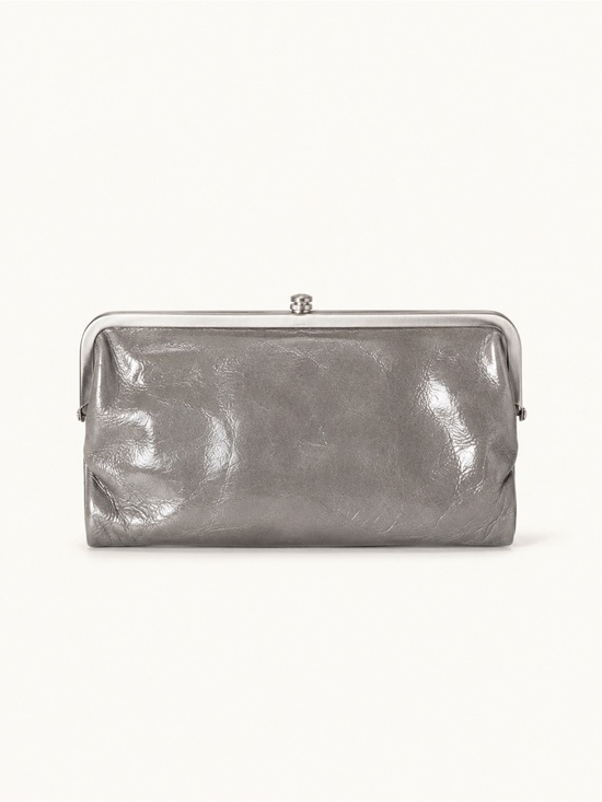 HOBO Handbags - HOBO Lauren Gray Glazed Leather Double Frame Clutch